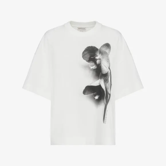 亚历山大麦昆/Alexander McQueen 女式摄影兰花白色大廓形 T 恤 769759QZAKI0900 769759QZAKI0900