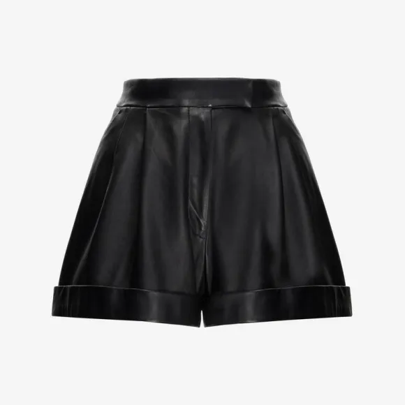 亚历山大麦昆/Alexander McQueen 女式黑色高腰皮革短裤 770562Q5AL11000 770562Q5AL11000