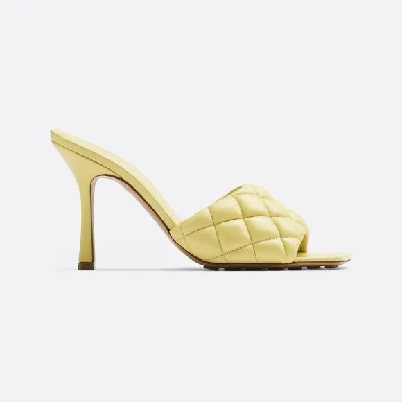 葆蝶家/Bottega Veneta 柠黄色 羊皮革 女士 padded穆勒鞋 592015VBRR07411