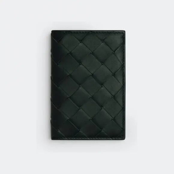 葆蝶家/Bottega Veneta 深绿色 牛皮革 女士 翻盖卡包 592619VCPQ43009