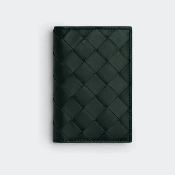 葆蝶家/Bottega Veneta 墨水绿 / 淡蓝色 牛皮革  翻盖卡包 592619VCPQ63019