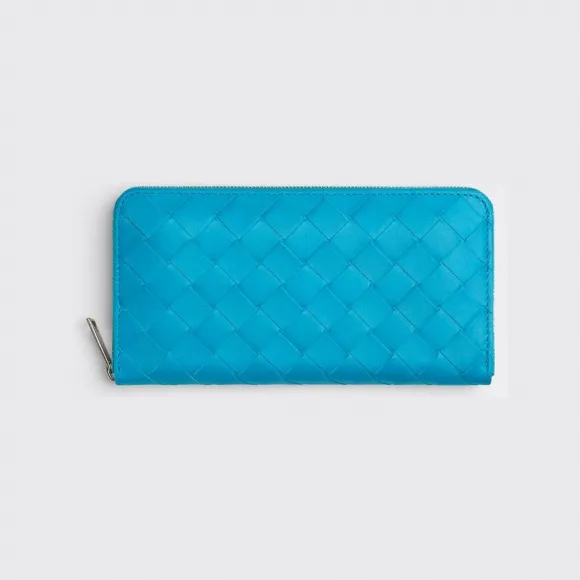 葆蝶家/Bottega Veneta 泳池蓝 牛皮革 男士 环绕式拉链钱包 593217VCPQ44617