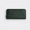 葆蝶家/Bottega Veneta 墨水绿 / 淡蓝色 100% 牛皮革 男士 环绕式拉链钱包 593217VCPQ63019