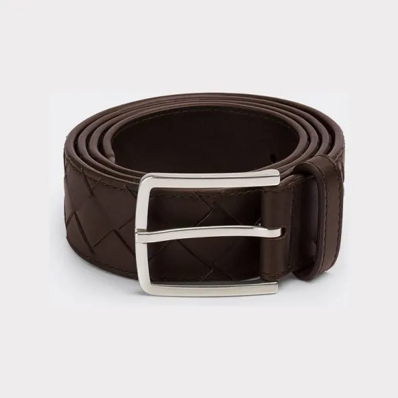 葆蝶家/Bottega Veneta 深巧克力色 牛皮革 男士 intrecciato编织腰带 609182VCPQ32145