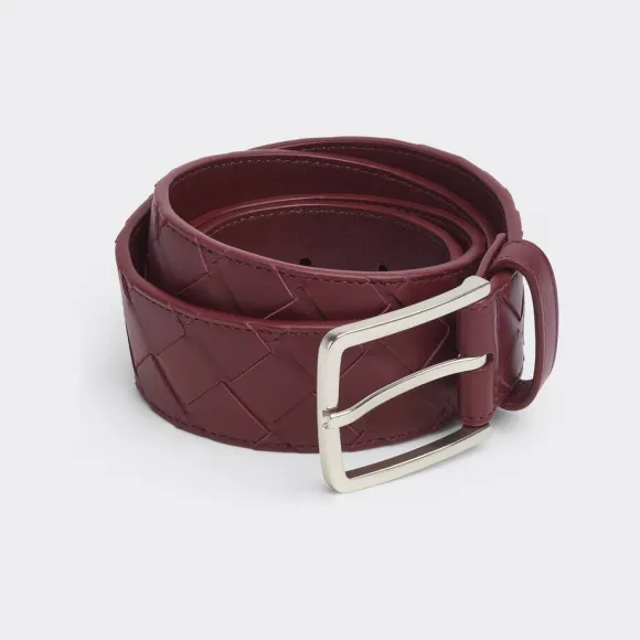 葆蝶家/Bottega Veneta 巴罗洛酒红 牛皮革 男士 intrecciato编织腰带 609182VCPQ32245