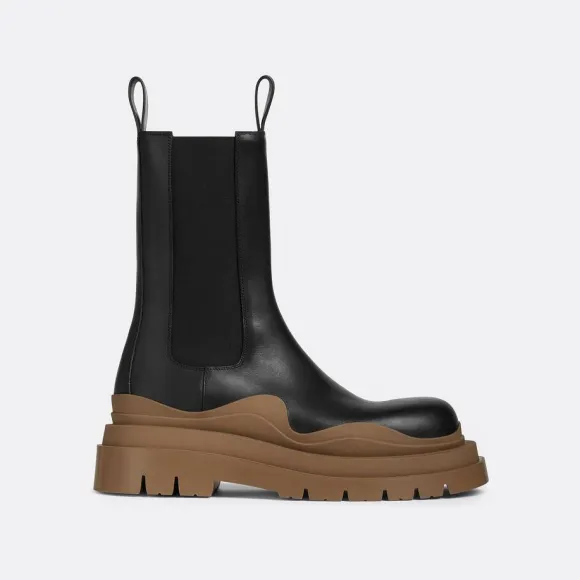 葆蝶家/Bottega Veneta 黑色 / 黄麻色 牛皮革 男士 tire chelsea皮靴 630284VBS501449