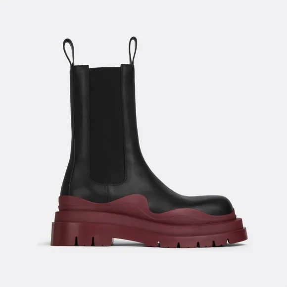 葆蝶家/Bottega Veneta 黑色 / 樱桃红 牛皮革 男士 tire chelsea皮靴 630284VBS501507