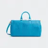 葆蝶家/Bottega Veneta 泳池蓝 牛皮革 男士 中号经典intrecciato编织皮革旅行包 650066V2E414617