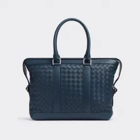 葆蝶家/Bottega Veneta 深蓝色 牛皮革/织物 男士 classic intrecciato编织旅行包 667275V0E523121
