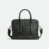 葆蝶家/Bottega Veneta 深绿色 牛皮革/织物 男士 纤薄经典intrecciato编织皮革公文包 690702V2E423009