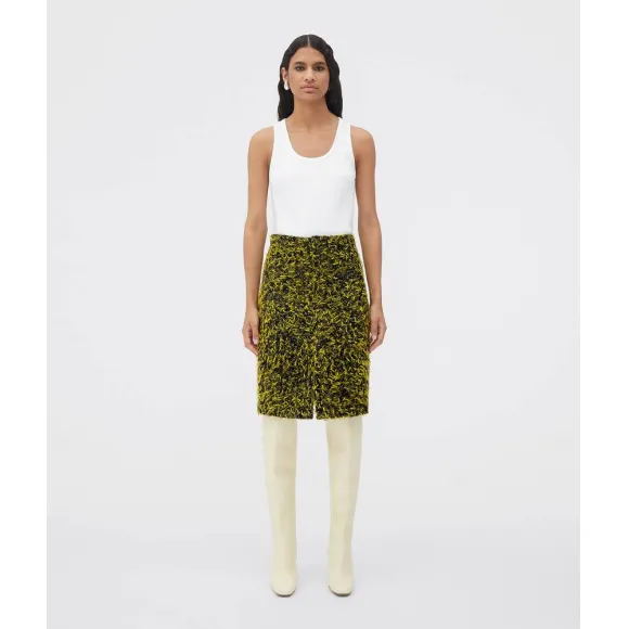 葆蝶家/Bottega Veneta 黑色 / 黄色 / 橄榄色 73% 羊毛, 27% 涤纶 女士 剪线羊毛短裙 708975V2HC01041