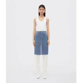 葆蝶家/Bottega Veneta 中蓝丹宁色 100% 牛皮革 女士 牛仔印花效果皮革短裙 715236V2BC04600