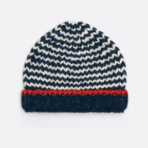 葆蝶家/Bottega Veneta 墨色 / 白色 100% 羊毛 男士 之字形图案厚实羊毛圆帽 718066V2CW04867