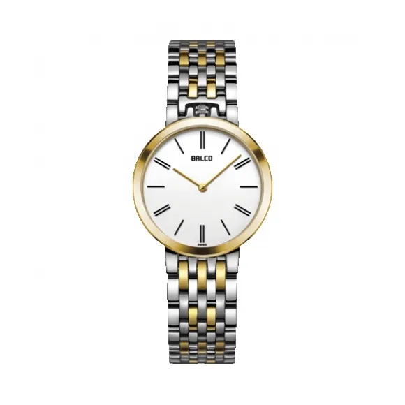 拜戈/Balco 不锈钢表壳 不锈钢表圈电黄金 表冠于12点位的特殊设计 真情系列 石英机芯 女表 1030Q2435
