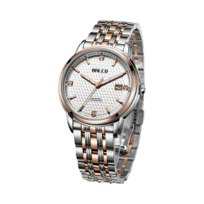 拜戈/Balco 不锈钢表壳 不锈钢表圈包玫瑰金 旋入式透视后盖   慧智金-尚品系列 自动机械机芯 男表 7276AM3306