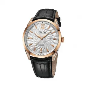 拜戈/Balco 316L精钢表壳 316L精钢表圈包18K玫瑰金 表耳镶真钻石 PVD玫瑰金色镶钻位  慧智金-尚品系列 自动机械机芯 男表 7572AM3536M