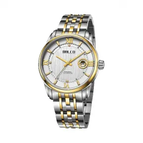 拜戈/Balco 不锈钢表壳 不锈钢圈口包18K黄金 旋入式透视后盖   慧智金-尚品系列 自动机械机芯 男表 7677AM3326M