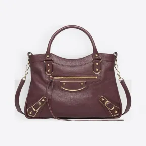 巴黎世家/Balenciaga Classic金属饰边都市包 - 勃艮第色 | 女士Metallic Edge 手提包 390149-AQ41G-6265