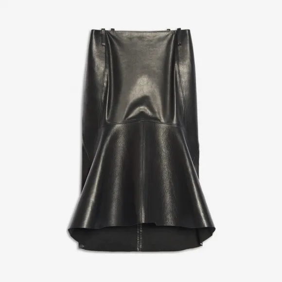 巴黎世家/Balenciaga ‎女士‎ ‎黑色 ‎ ‎皮革三角布拼接摆裙 ‎ | Balenciaga 571527-TDS05-1000