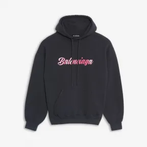 巴黎世家/Balenciaga WASHED BLACK / PINK Glossy背面拉扯效果连帽衫 12355247mt