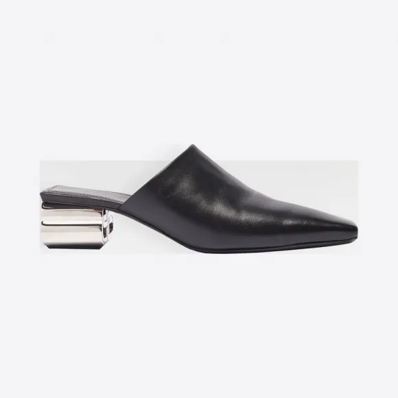 巴黎世家/Balenciaga 银色/ 黑色 50毫米字母穆勒鞋 11760642wo