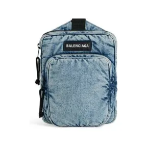 巴黎世家/Balenciaga Explorer牛仔布斜挎邮差包 为 男士 在 褪色蓝 620260-2AAHB-4652