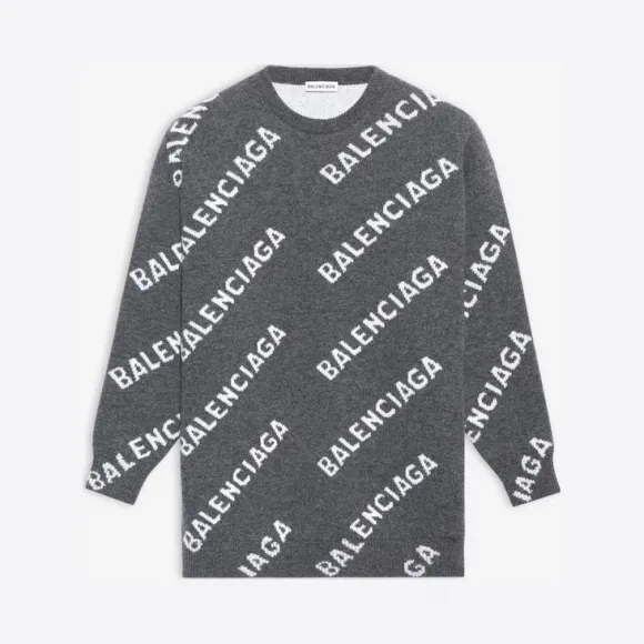 巴黎世家/Balenciaga 女式深灰色/白色通体徽标圆领 620983T15671382