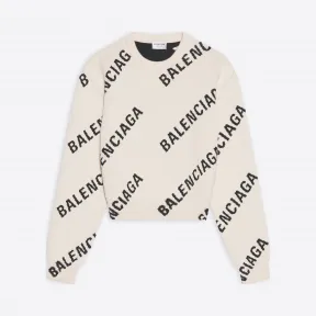 巴黎世家/Balenciaga 女士 满印标识圆领衫 671576T32009054