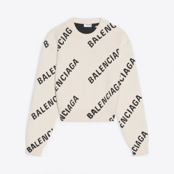 巴黎世家/Balenciaga 女士 满印标识圆领衫 671576T32009054