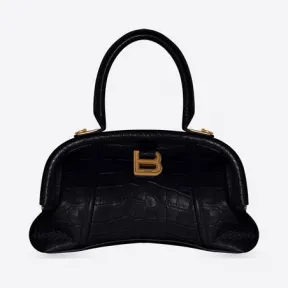 巴黎世家/Balenciaga 女款 Editor 小号黑色压花鳄鱼皮包 67311623EEM1000