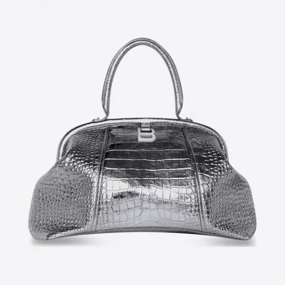 巴黎世家/Balenciaga 女款编辑器大号银色压纹金属鳄鱼皮包 6731172102K8103