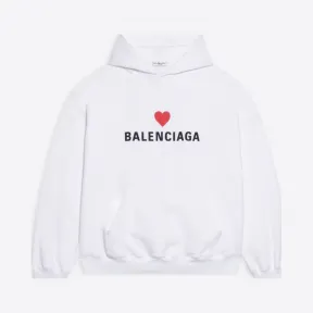 巴黎世家/Balenciaga Qixi Love 宽版白色连帽衫 674986TLVC29040
