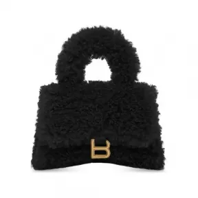 巴黎世家/Balenciaga Women's Furry Hourglass Xs Handbag With Strap in Black 676384210FU1000