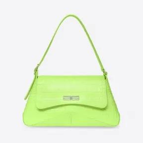 巴黎世家/Balenciaga 女式 Xx 中号黄色压花鳄鱼皮翻盖包 6956482109G7206