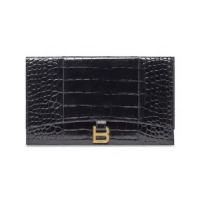 巴黎世家/Balenciaga Hourglass 鳄鱼纹压花翻盖扁平包 为 所有 在 黑 722808-1LRGM-1000