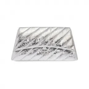 巴黎世家/Balenciaga Crush银色金属质感压花牛皮革绗缝大号手包 饰以做旧银色金属配件 736779210IW8110