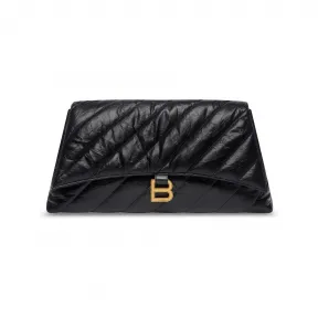 巴黎世家/Balenciaga Crush 大号黑色压光牛皮革绗缝手包 做旧金色金属配件 736779210J11000