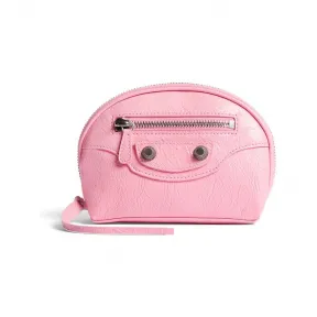 巴黎世家/Balenciaga Le Cagole粉色细纹羊皮革加小号化妆包 饰以做旧银色金属配件 7636141VG9Y5812