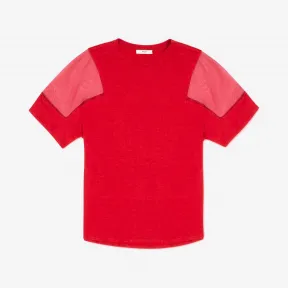 巴利/Bally 女士红色刺绣棉麻混纺T恤 6233352