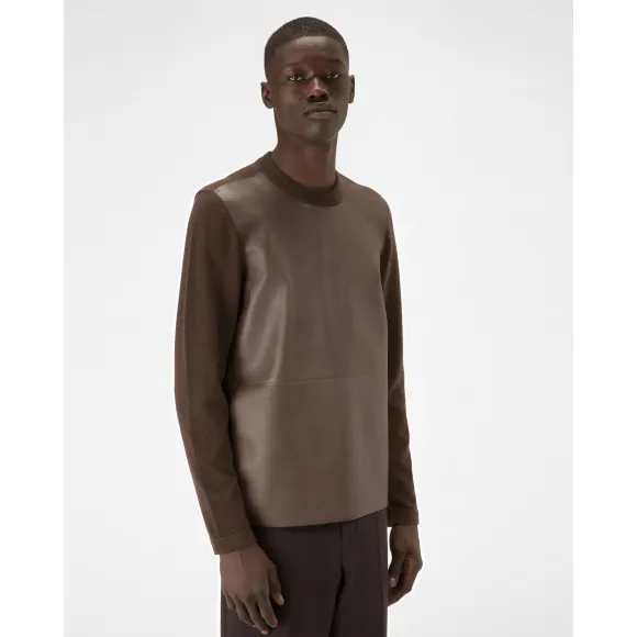 巴利/Bally 乌木棕色羊绒和皮革圆领衫 6302358