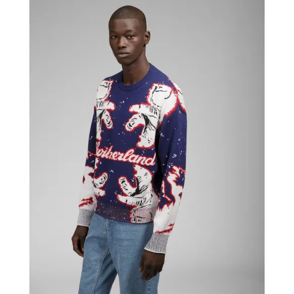 巴利/Bally 男士海军蓝和骨色美利奴羊毛圆领衫 6302894