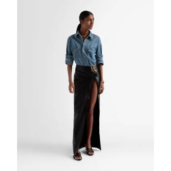 巴利/Bally 女式黑色侧开叉皮裙 6304249