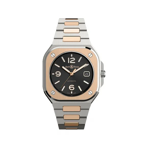柏莱士/Bell&ross Instruments 系列 40MM 18K玫瑰金及磨砂和抛光精钢 自动机械机芯 男表 BR05A-BL-STPG-SSG