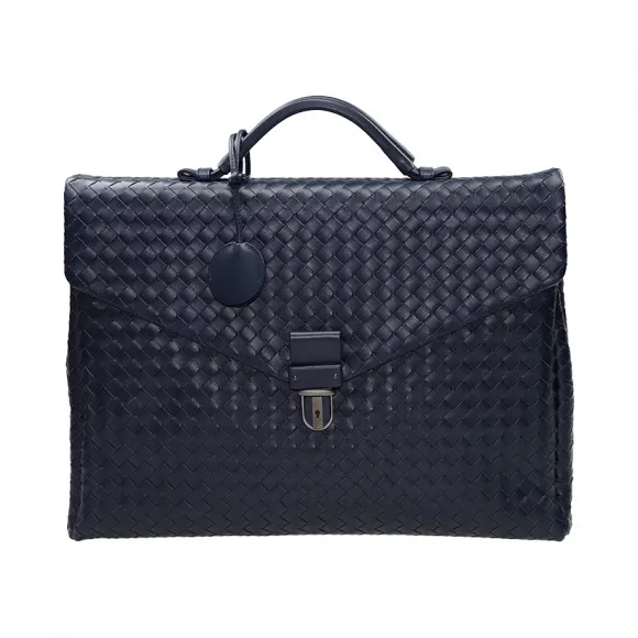 葆蝶家/Bottega Veneta  深蓝色 羊皮 手提包 113095-V4651-4013