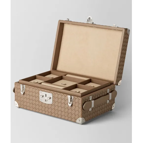 葆蝶家/Bottega Veneta 烟灰色INTRECCIATO编织小羊皮旅行首饰盒 185243V001F2941