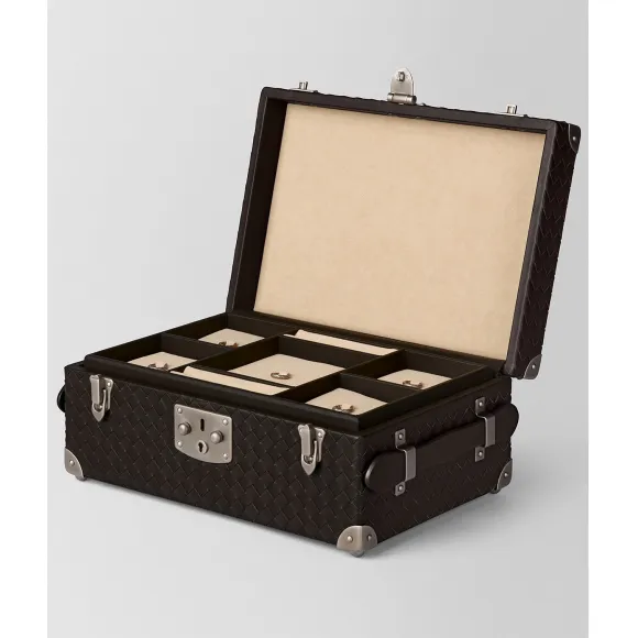 葆蝶家/Bottega Veneta 深咖啡色INTRECCIATO编织小羊皮旅行首饰盒 185243V001N2006