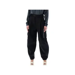 葆蝶家/Bottega Veneta 黑色 三角形细节拉链口袋毛毡工装裤 21A682157V18I0