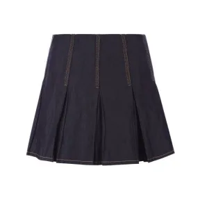 葆蝶家/Bottega Veneta 海军蓝 金属感混搭牛仔百褶半身裙 22P700946V1VA0