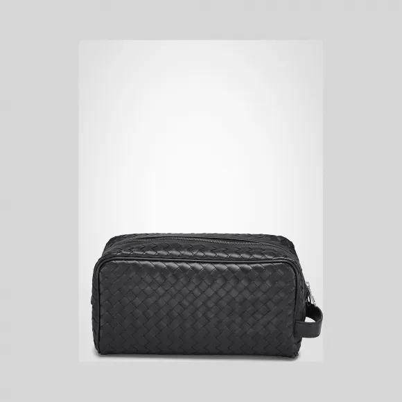 葆蝶家/Bottega Veneta 黑色编织皮革化妆包 244706V46511000