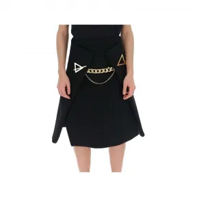 葆蝶家/Bottega Veneta 黑色 黑色羊绒正面金色链条裹身半身裙 595539VKCJ01000